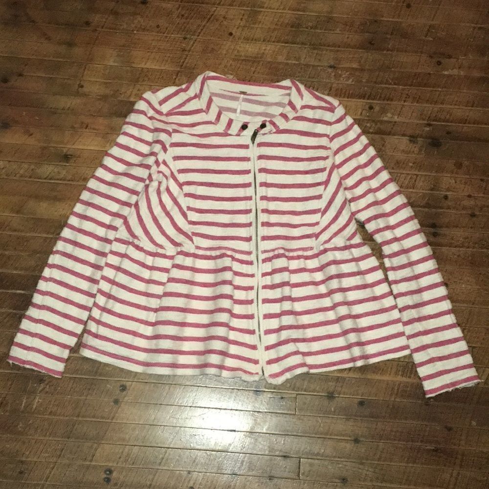 Free People military red stripe peplum ruffle boho jacket
